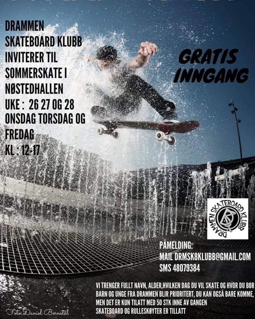 Plakat om sommerskate med Drammen Skateboardklubb